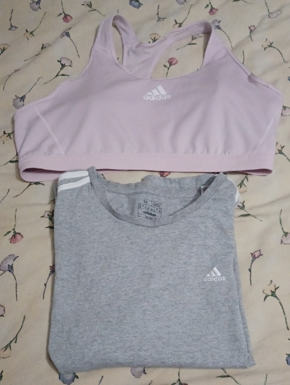 Bundle Of 2 adidas Active Wear Tops - Pink Sports Bra 3X And Gray Logo Tee 2X